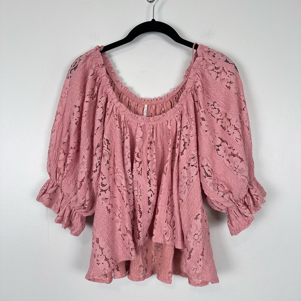 Free People Dusty Rose Lace Peasant Blouse